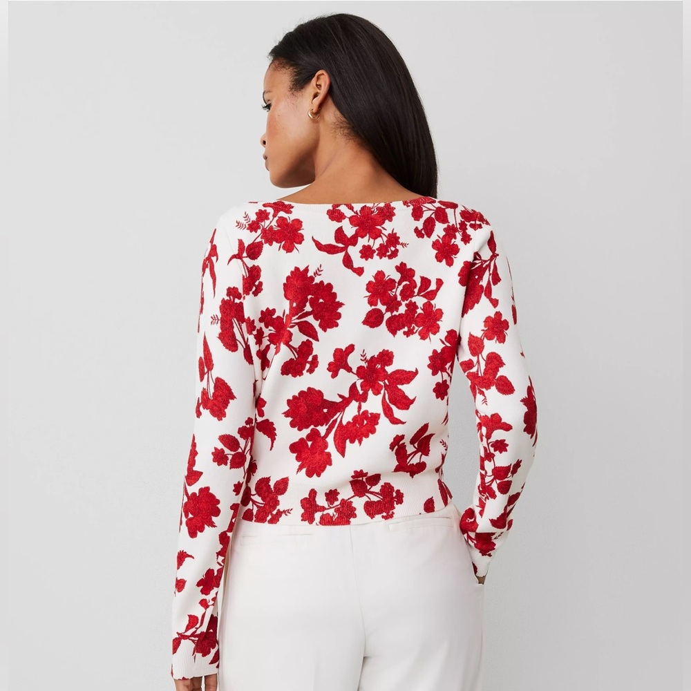 Floral Red and White Women's Top - Picture 2 of 5